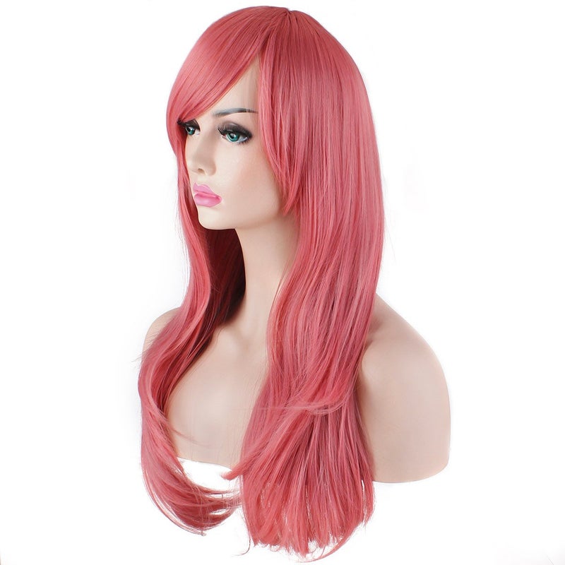 Akstore 28 inch Fashion Wigs Long Wavy Curly Hair Cosplay Wig (Grey Pink) - Image 4